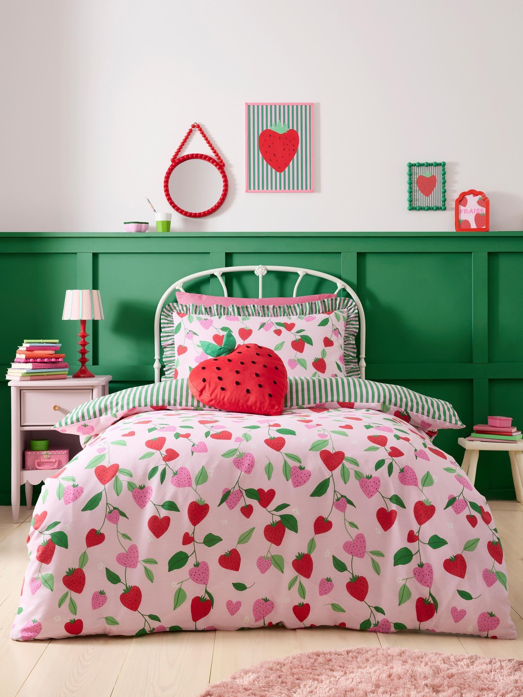 Bedlam red strawberry velvet cushion - British product