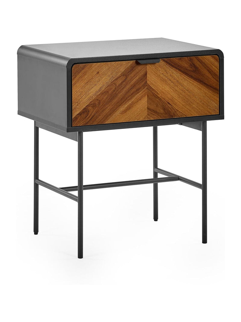 Julian Bowen Alvin lamp table black and natural with chevron drawer (British brand)