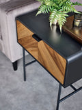 Julian Bowen Alvin lamp table black and natural with chevron drawer (British brand)