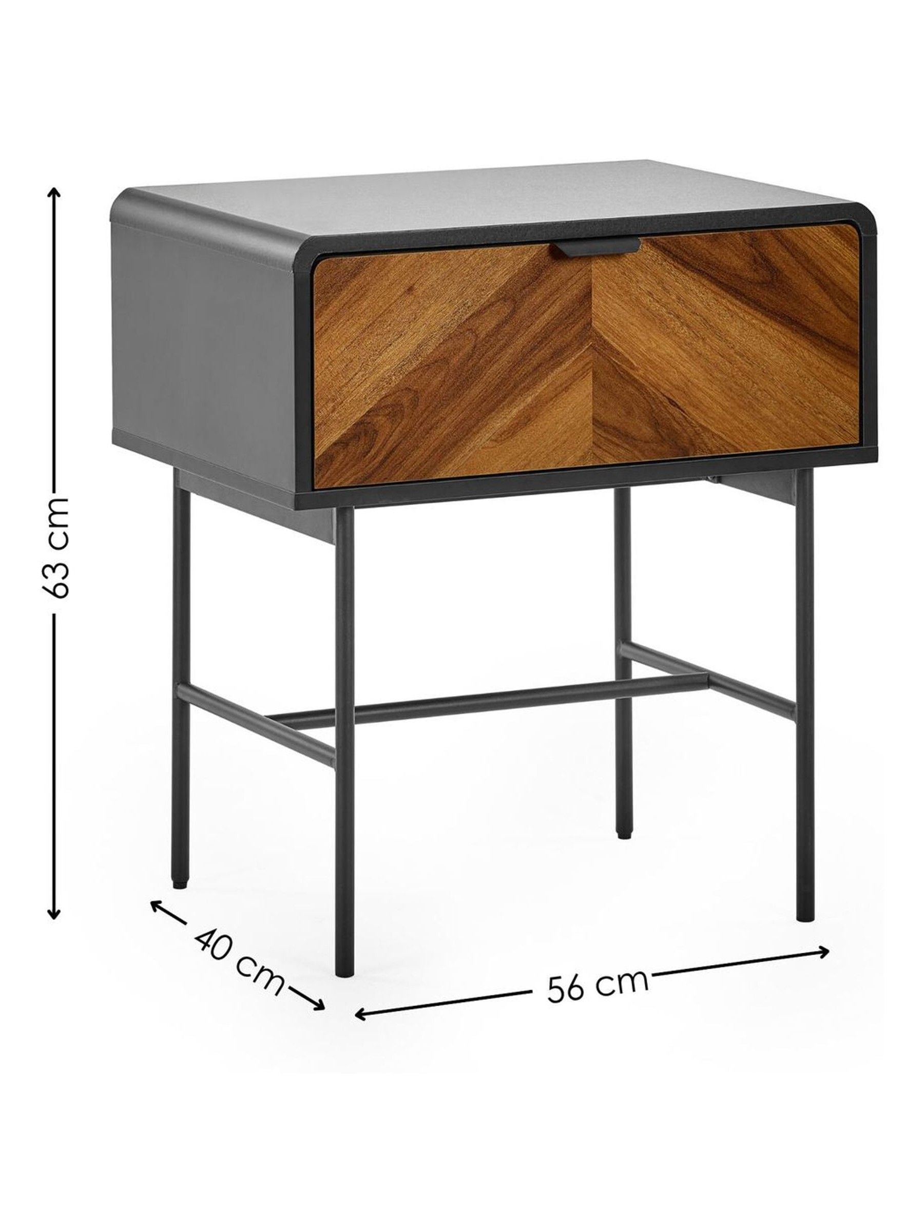 Julian Bowen Alvin lamp table black and natural with chevron drawer (British brand)