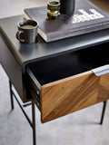 Julian Bowen Alvin lamp table black and natural with chevron drawer (British brand)