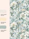 Laura Ashley wallpaper sample Elowen Peony pale teal A4, imported from the UK