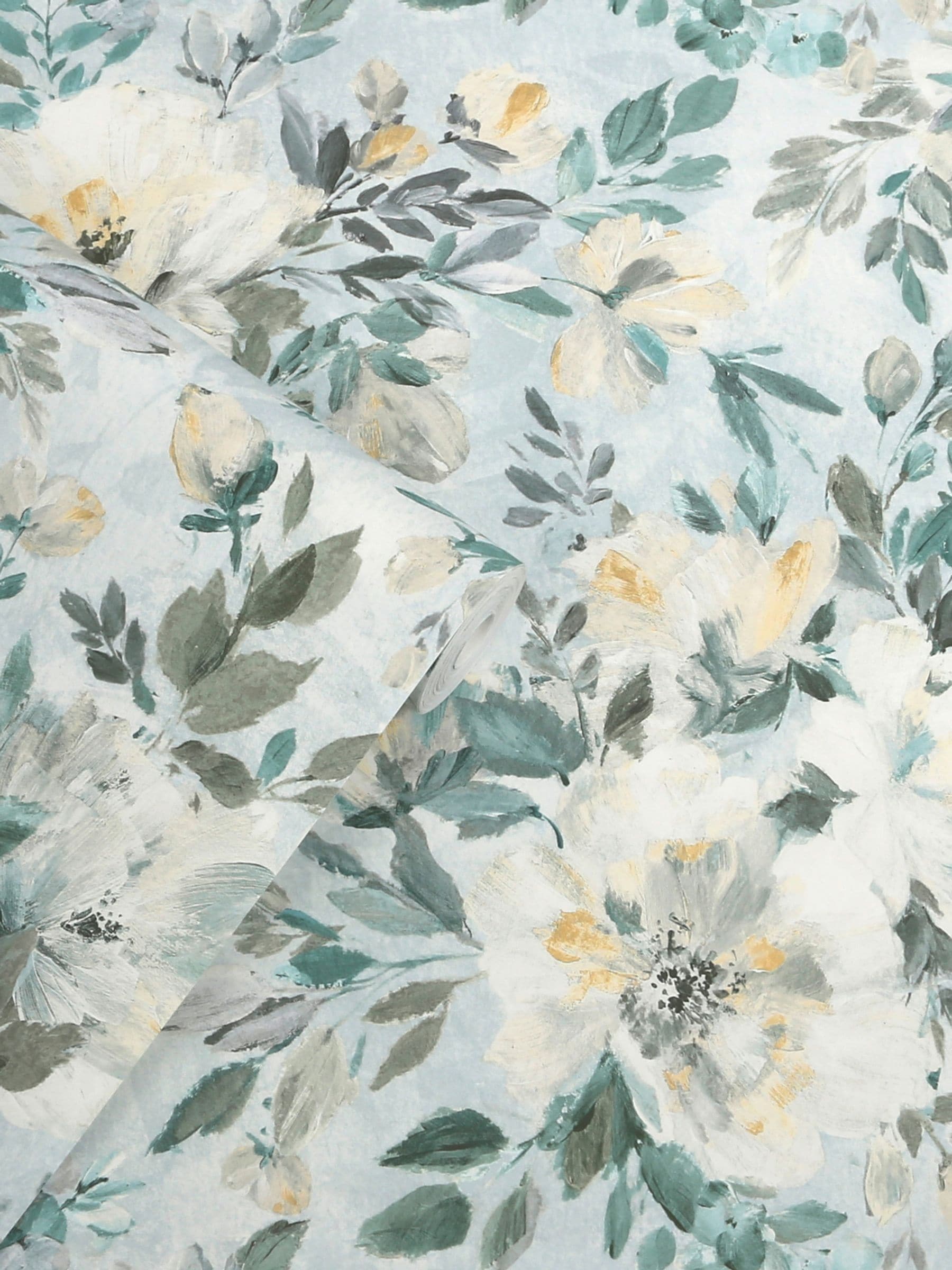 Laura Ashley wallpaper sample Elowen Peony pale teal A4, imported from the UK