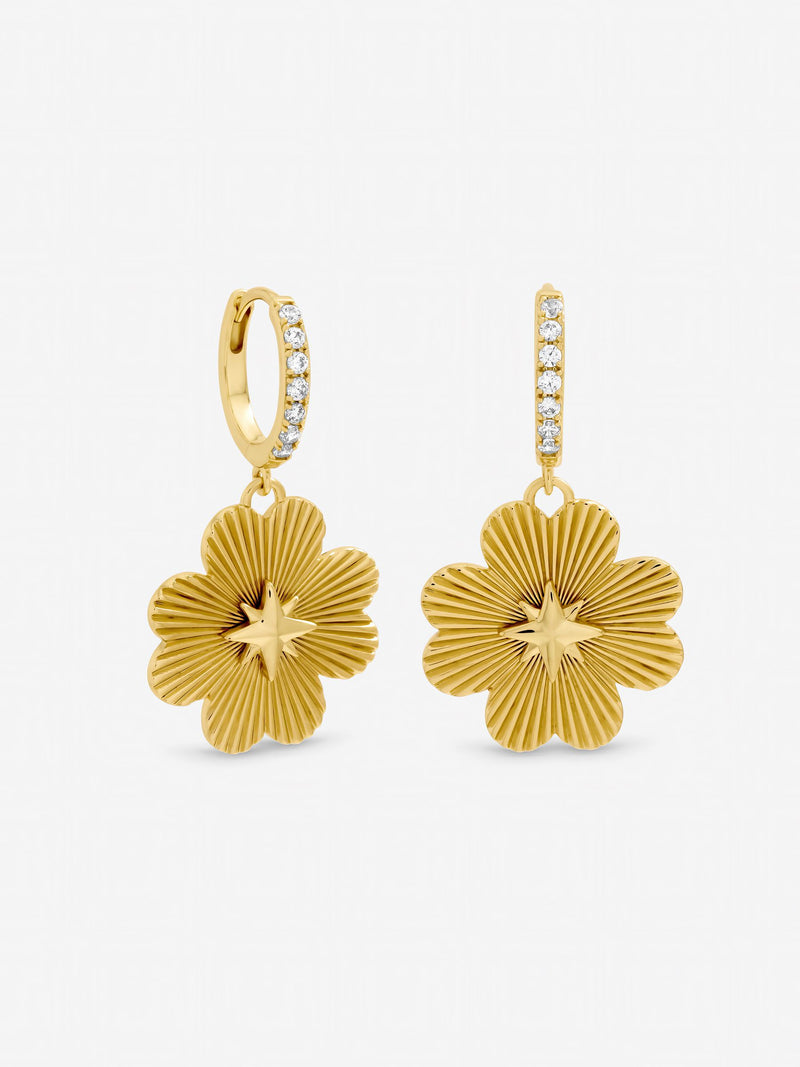 Inicio gold plated diamond cut clover earrings (British brand)