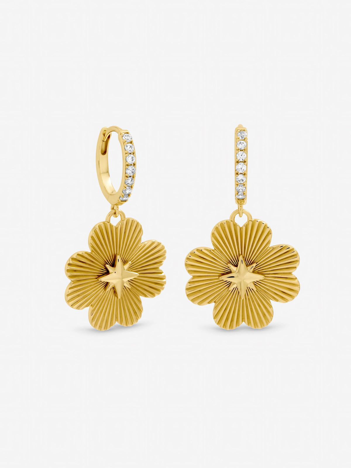 Inicio gold plated diamond cut clover earrings (British brand)