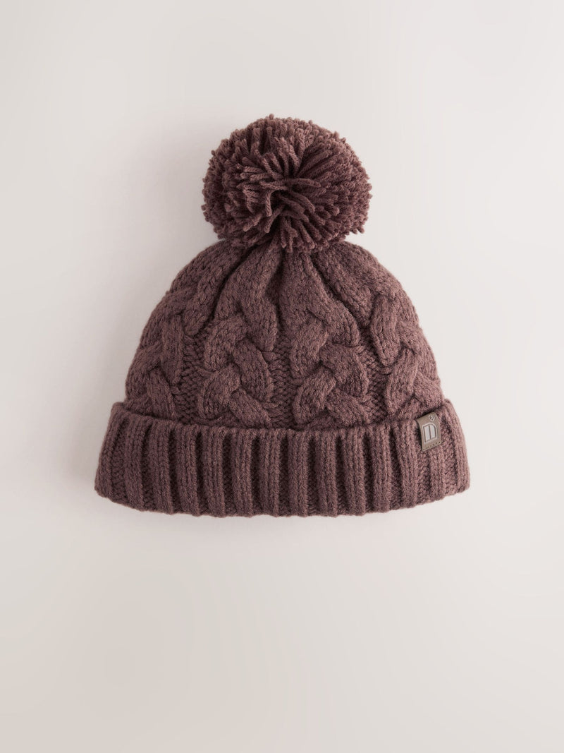 Chocolate Brown Cable Knit Pom Hat (1-16yrs)