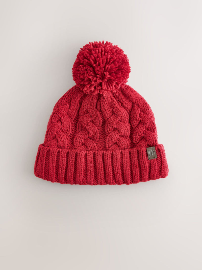 Red Cable Knit Pom Hat (1-16yrs)