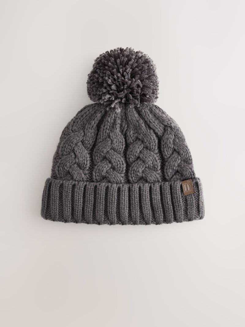 Charcoal Grey Cable Knit Pom Hat (1-16yrs)