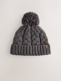 Charcoal Grey Cable Knit Pom Hat (1-16yrs)