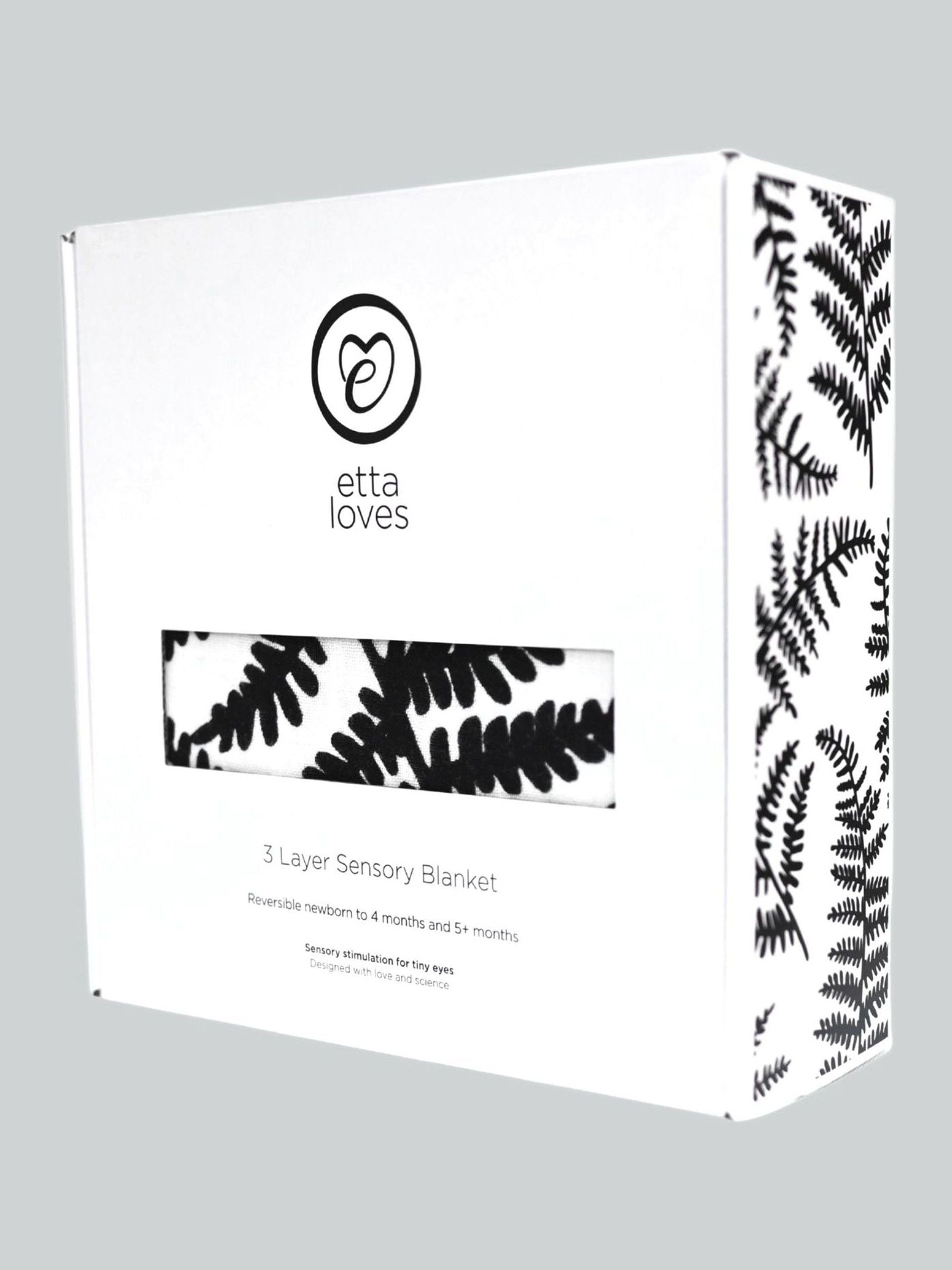 Etta Loves Black Fern Print sensory blanket 120x120cm - British product