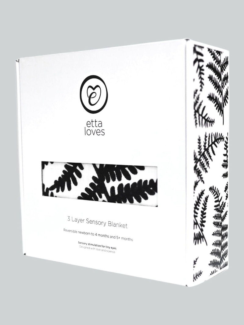 Etta Loves Black Fern Print sensory blanket 120x120cm - British product