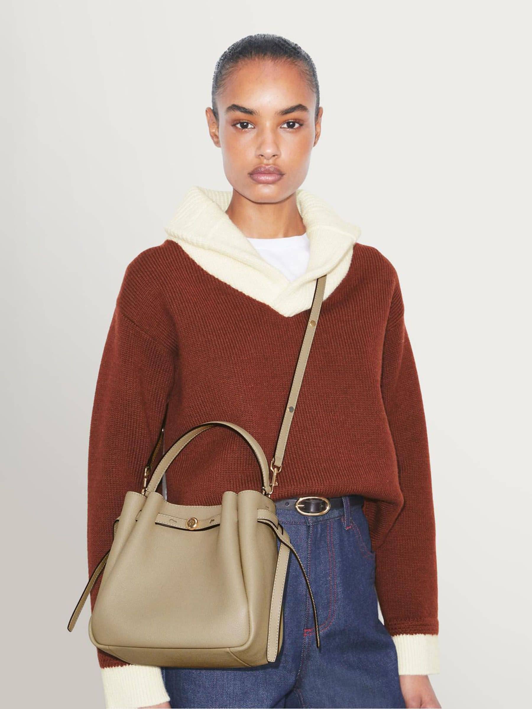 Tory Burch Soft Cement Romy Pebbled Bucket Bag