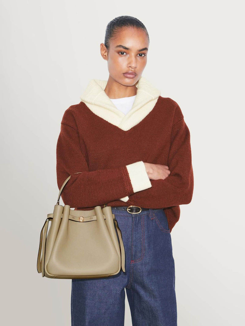 Tory Burch Soft Cement Romy Pebbled Bucket Bag
