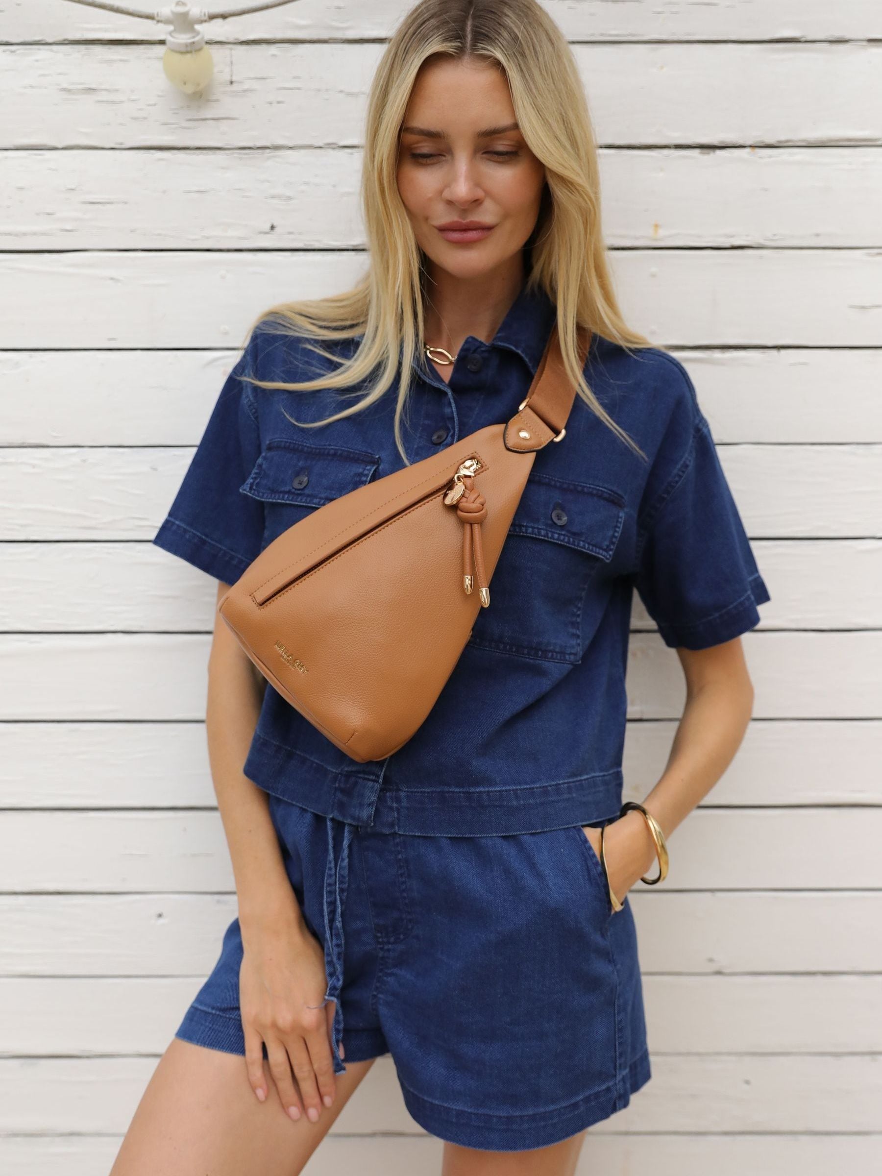 Luella Grey tan brown Darla weekend cross-body bag, imported from the UK