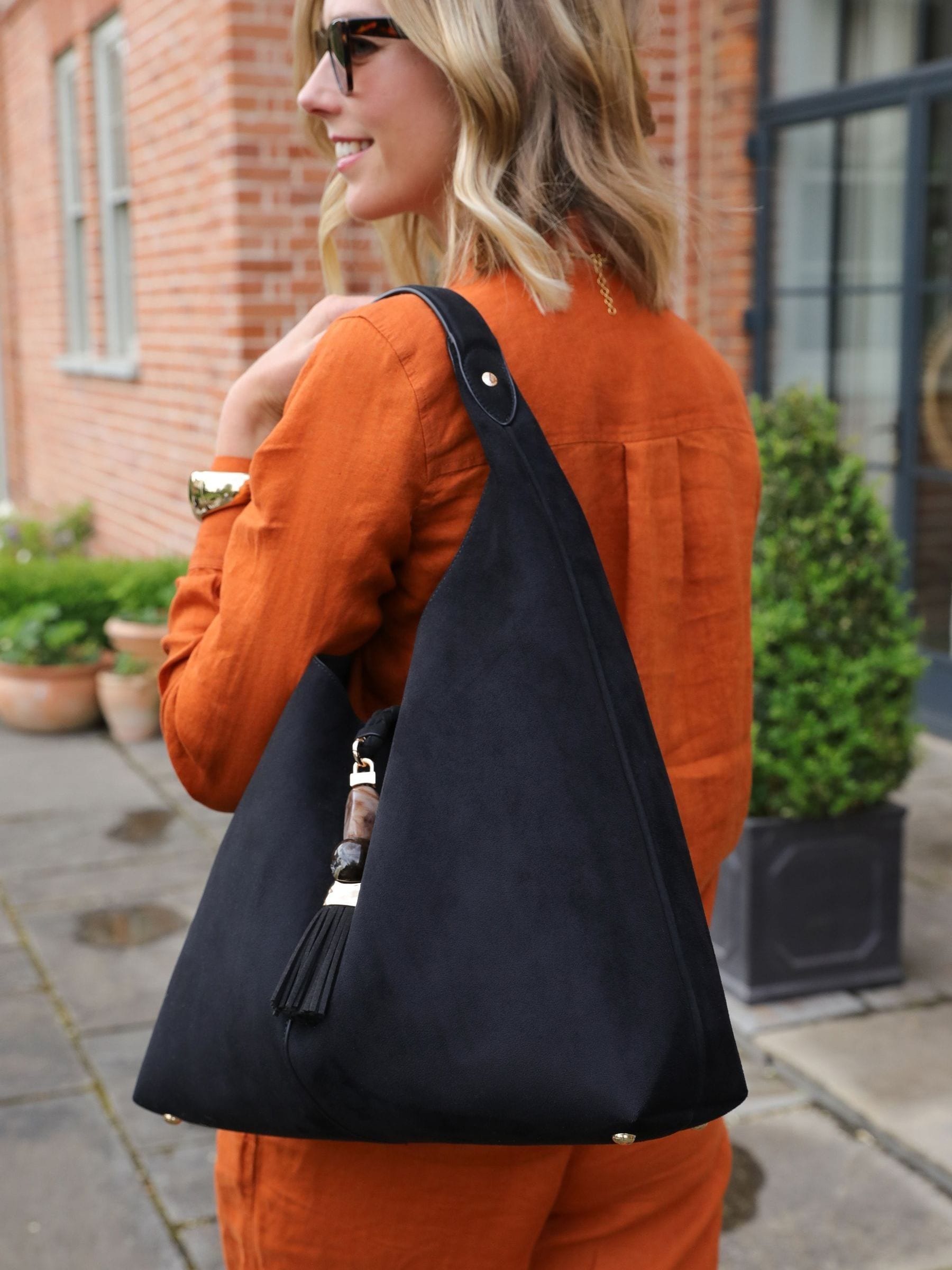 Luella Grey Black Pandora Suede Hobo Bag