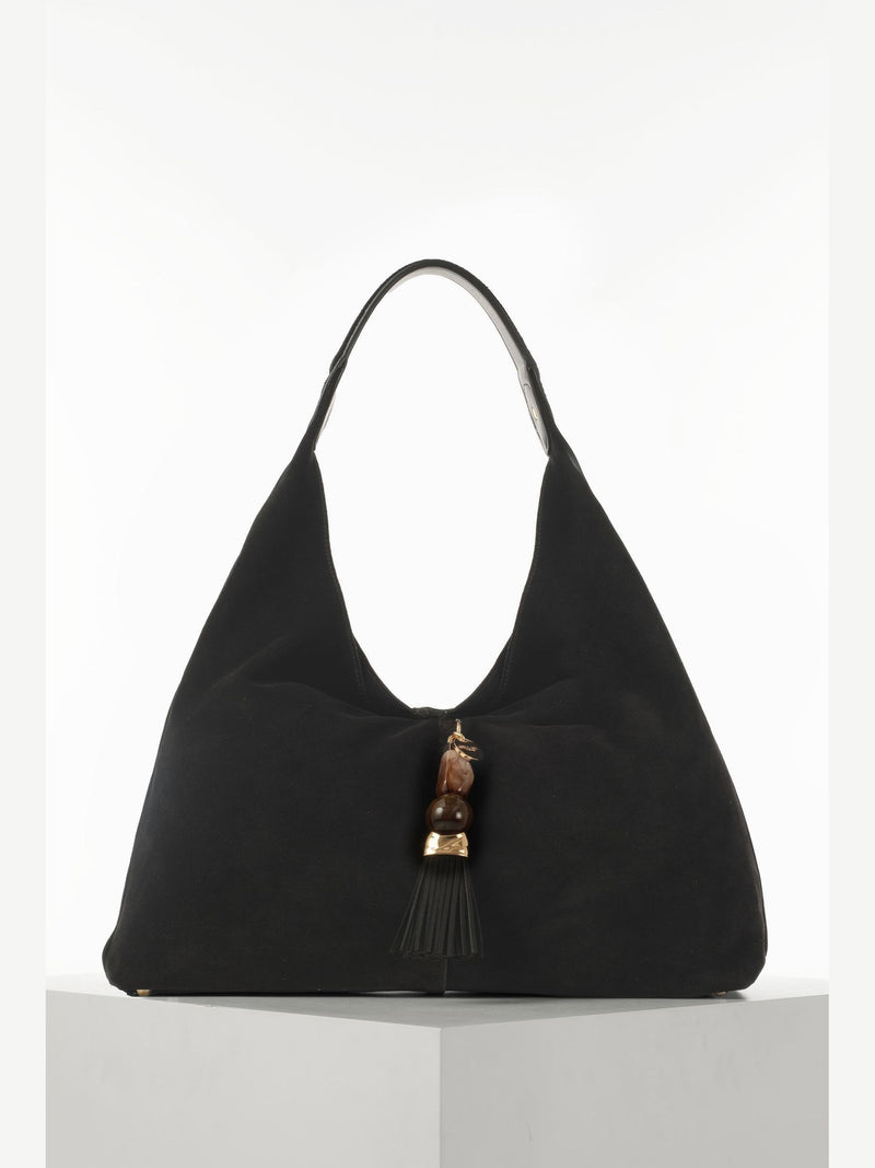 Luella Grey Black Pandora Suede Hobo Bag