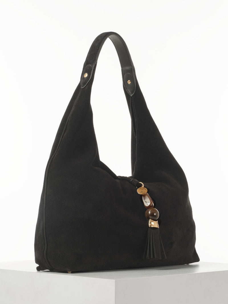Luella Grey Black Pandora Suede Hobo Bag