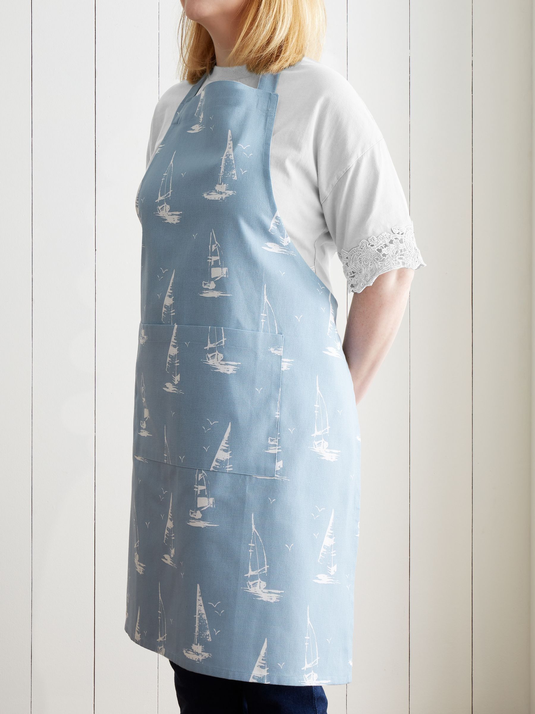 Catherine Lansfield blue sailing boat cotton apron - British product