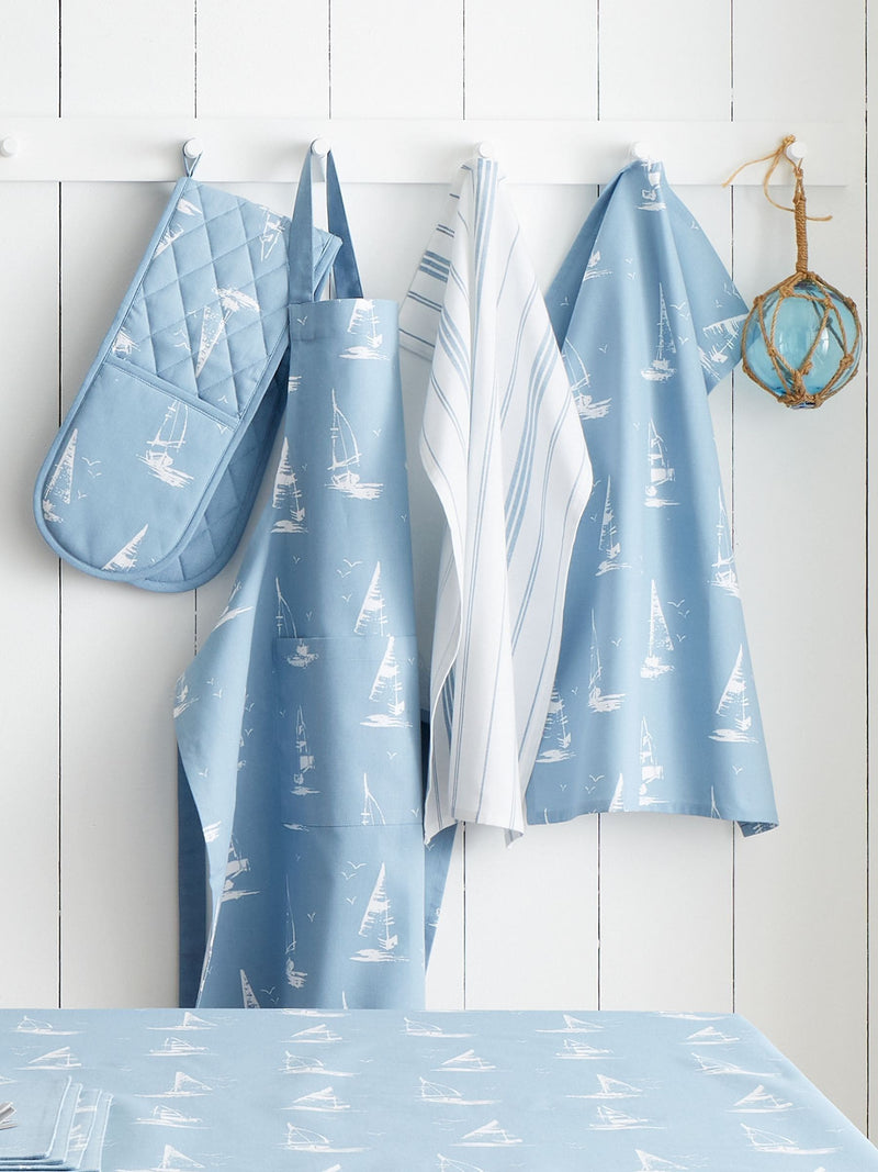 Catherine Lansfield blue sailing boat cotton apron - British product