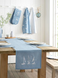 Catherine Lansfield blue sailboat cotton table runner, UK version
