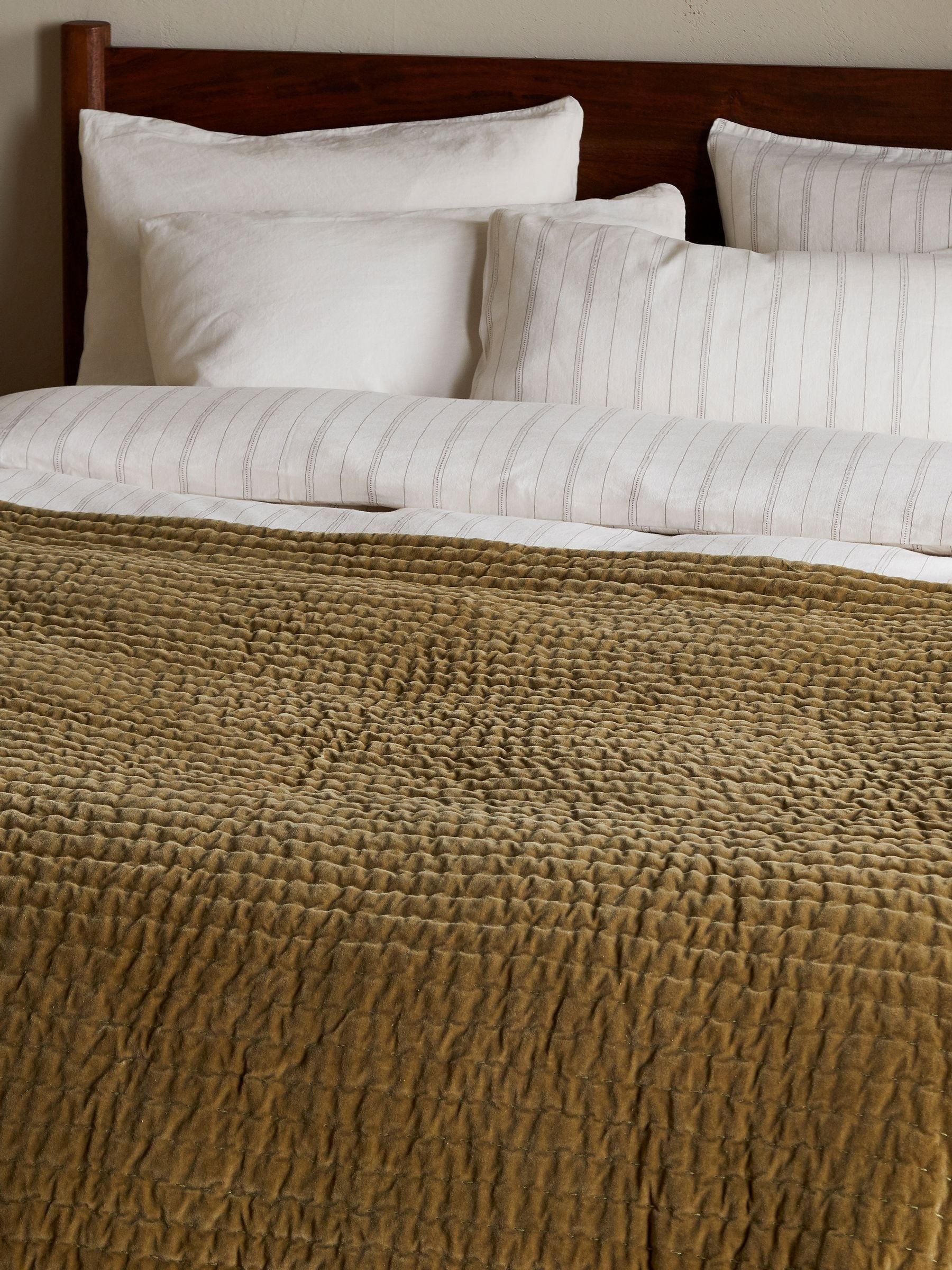Nkuku Rust Nidra Medium Velvet & Linen Bed Quilt