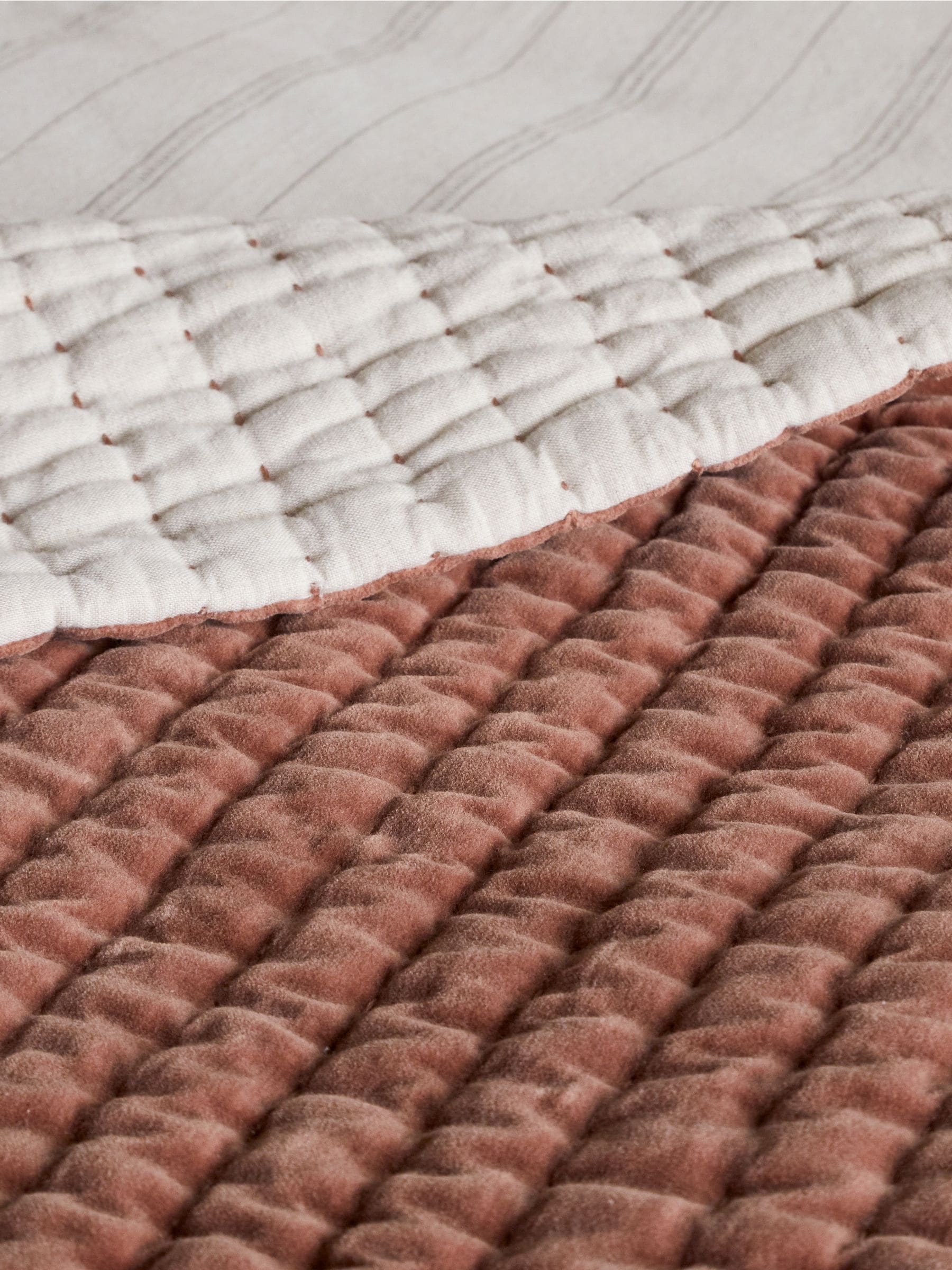 Nkuku Rust Nidra medium velvet linen bed quilt, UK version