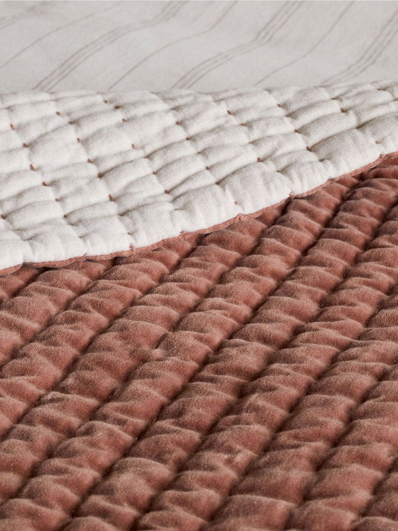 Nkuku Rust Nidra medium velvet linen bed quilt, UK version
