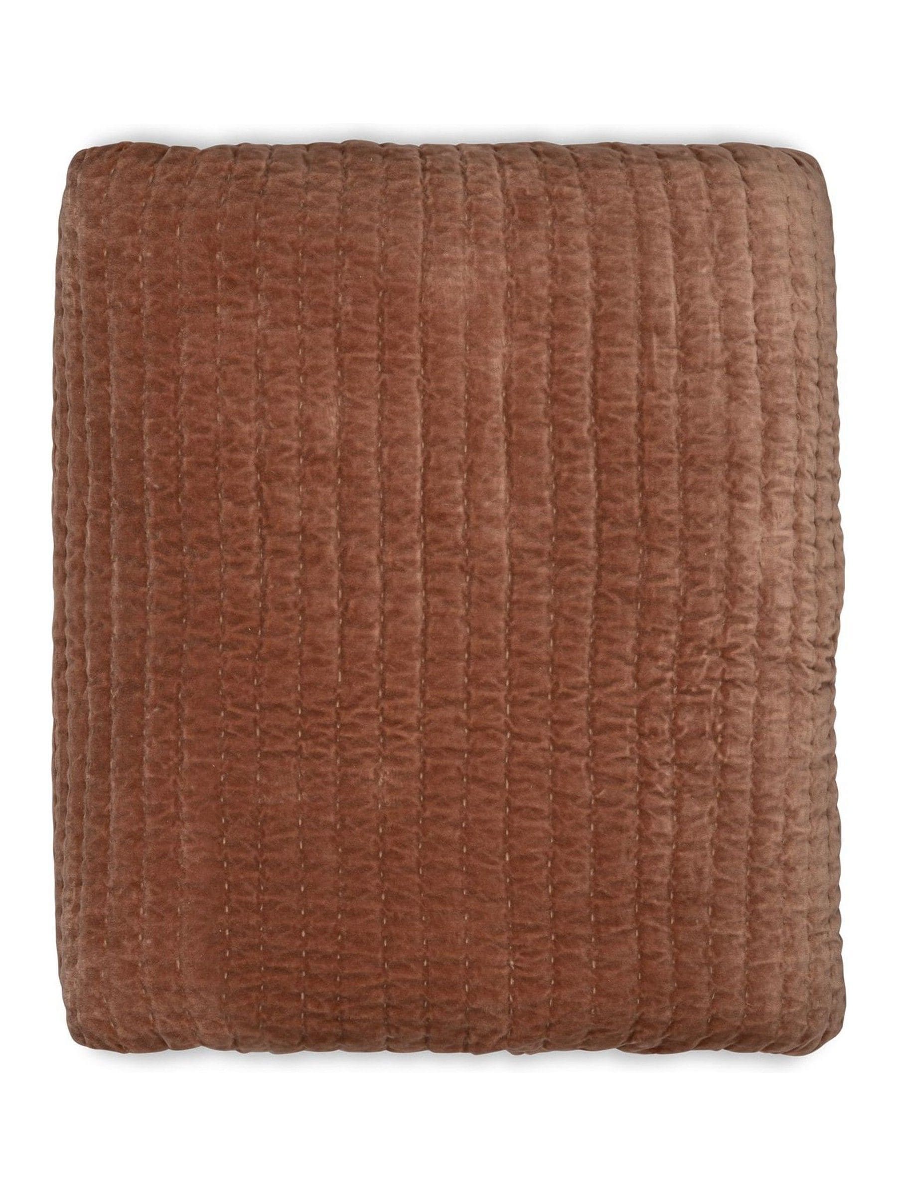 Nkuku Rust Nidra medium velvet linen bed quilt, UK version