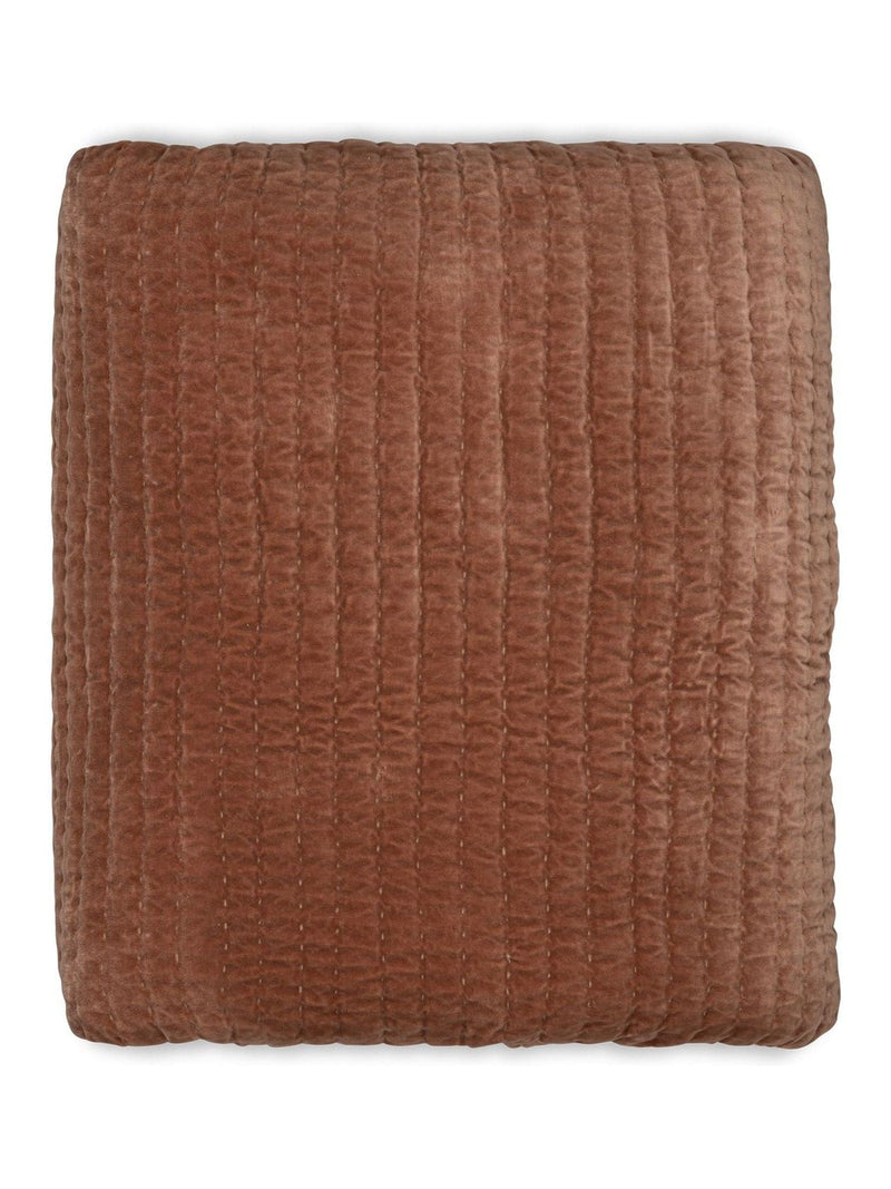 Nkuku Rust Nidra medium velvet linen bed quilt, UK version