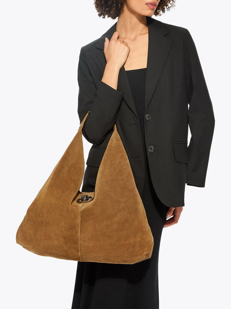 Kurt Geiger London brown suede large slouch hobo bag, UK version