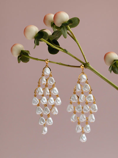 Next Orelia London Gold Tone Statement Pearl Chandelier Drop Earrings- Buy online at McGrocer