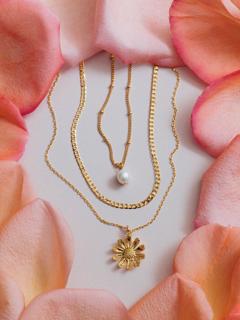 Orelia London gold pearl daisy three row necklace (British brand)