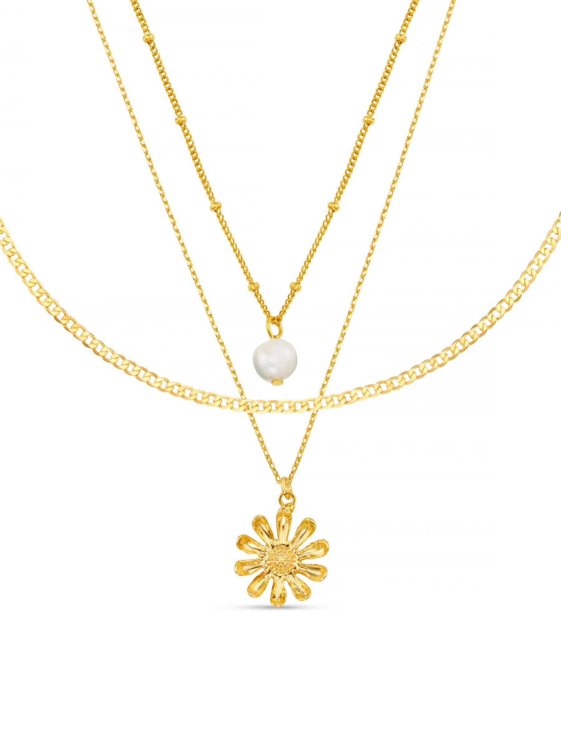 Orelia London gold pearl daisy three row necklace (British brand)