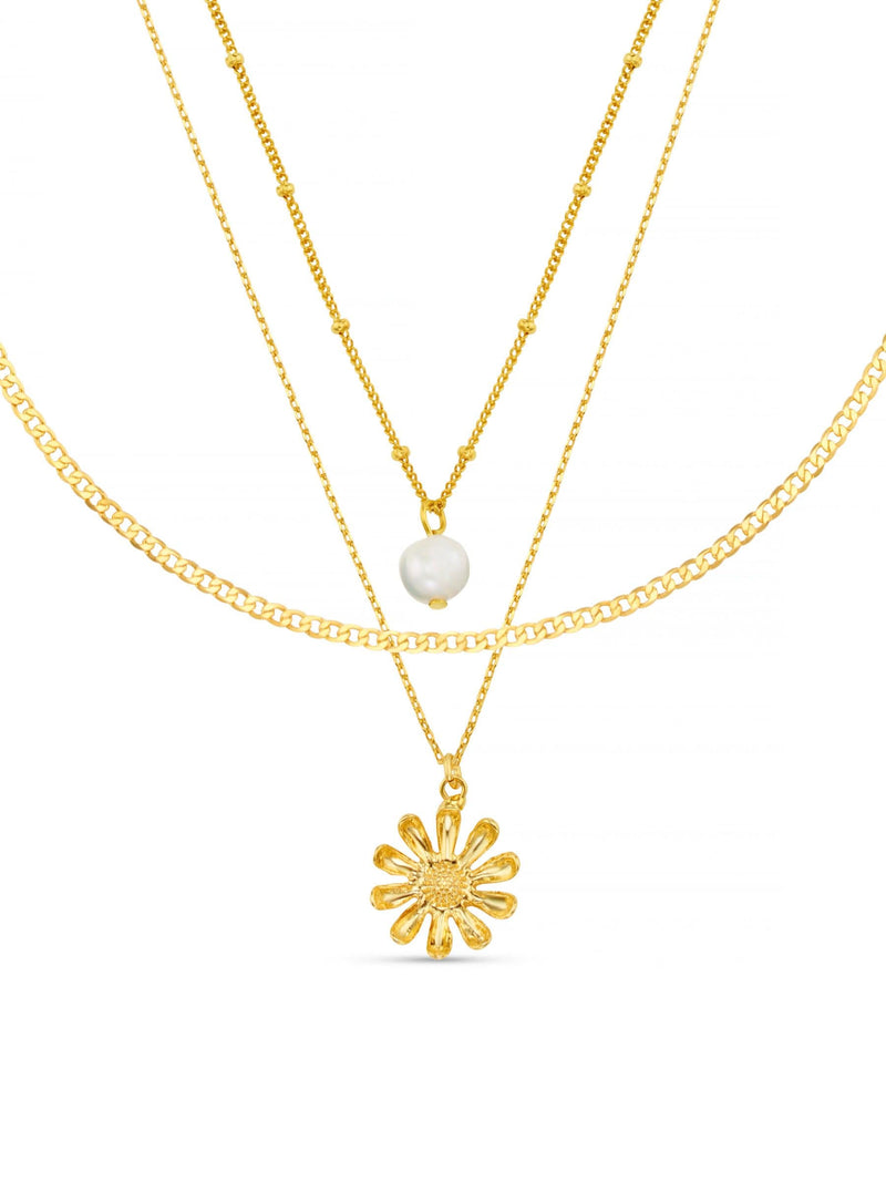 Orelia London gold pearl daisy three row necklace (British brand)