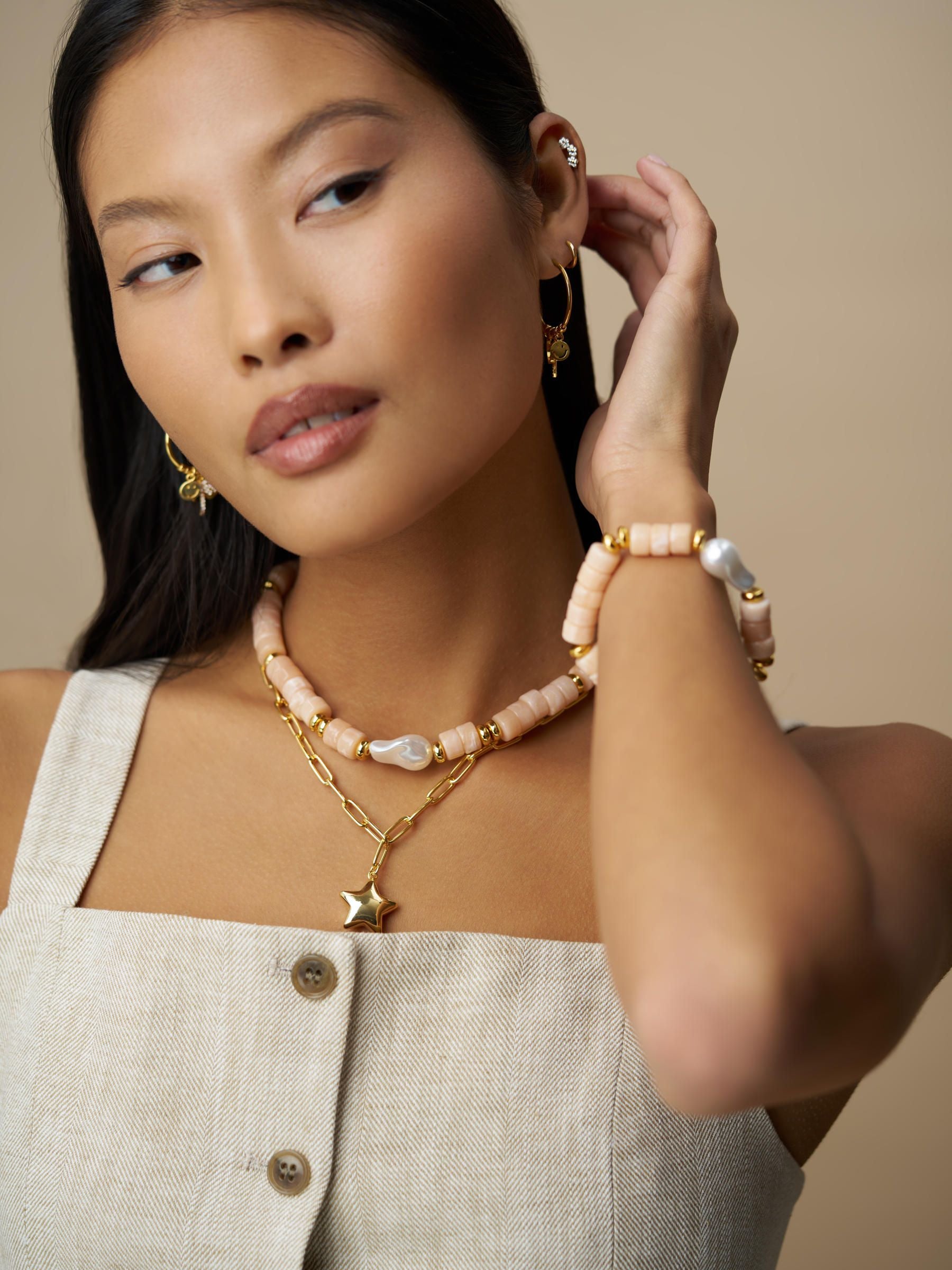 Orelia London gold tone statement pearl bead necklace, imported from the UK
