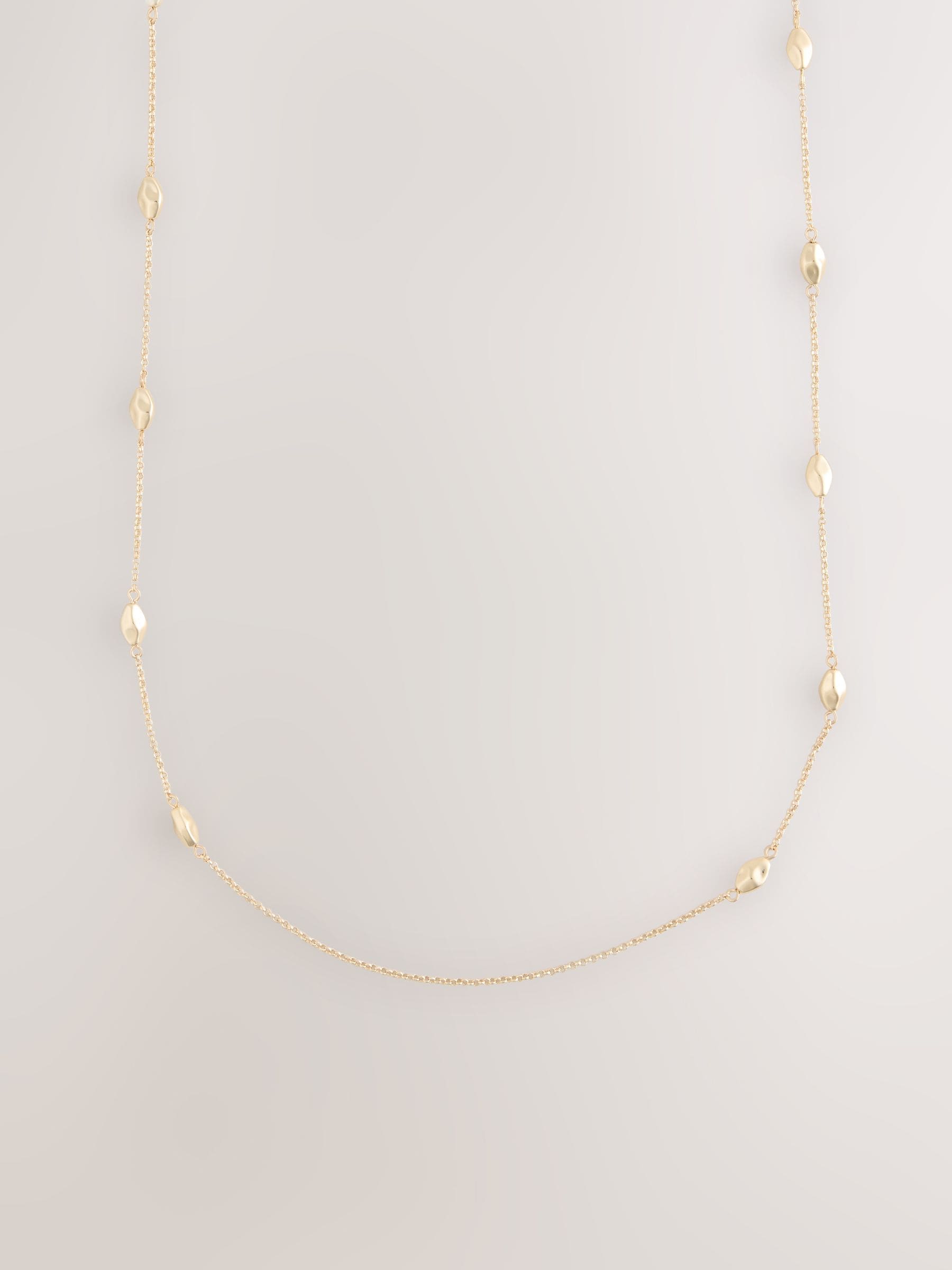 Gold tone rope beaded long necklace, imported from the UK