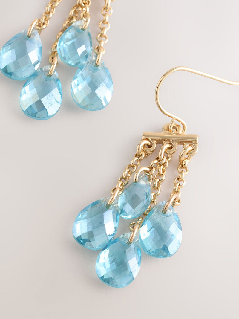 Gold tone gemstone drop earrings - British product