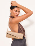 Lipsy gold glitter asymmetric clutch bag, UK version