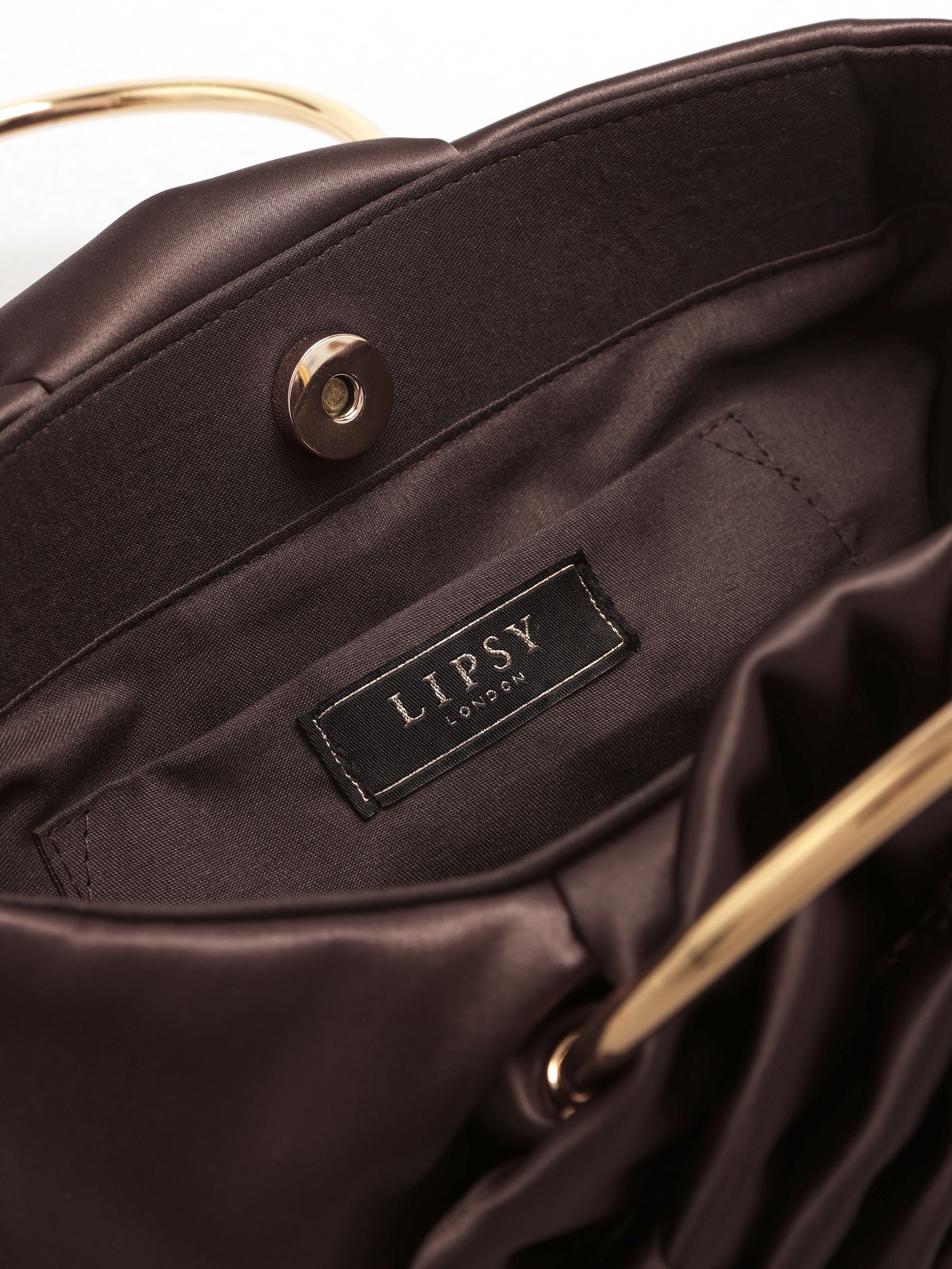 Lipsy chocolate brown satin corsage top handle bag (British brand)
