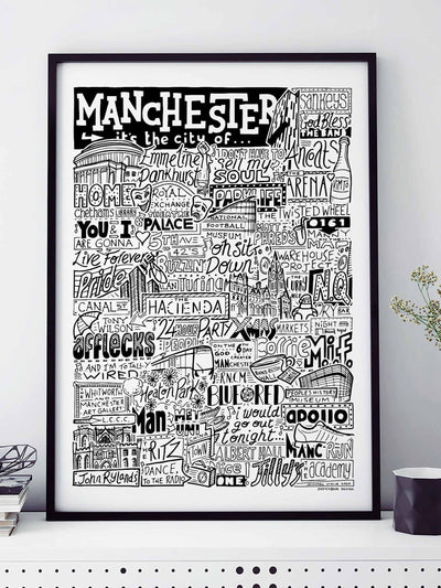 Next Sketchbook Design Multi Manchester Landmarks Illustration Framed Wall Art Print- Buy online at McGrocer