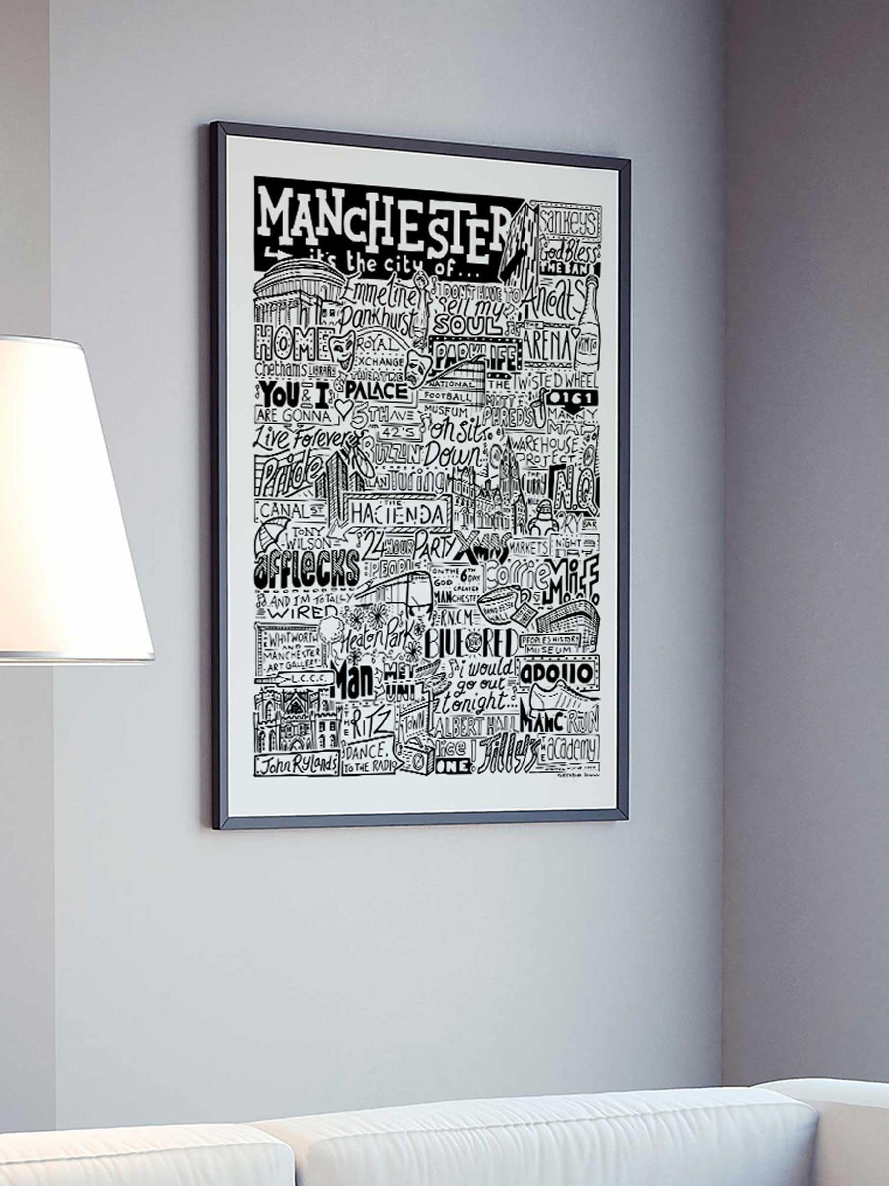 Sketchbook Design Manchester landmarks framed wall art print - British product