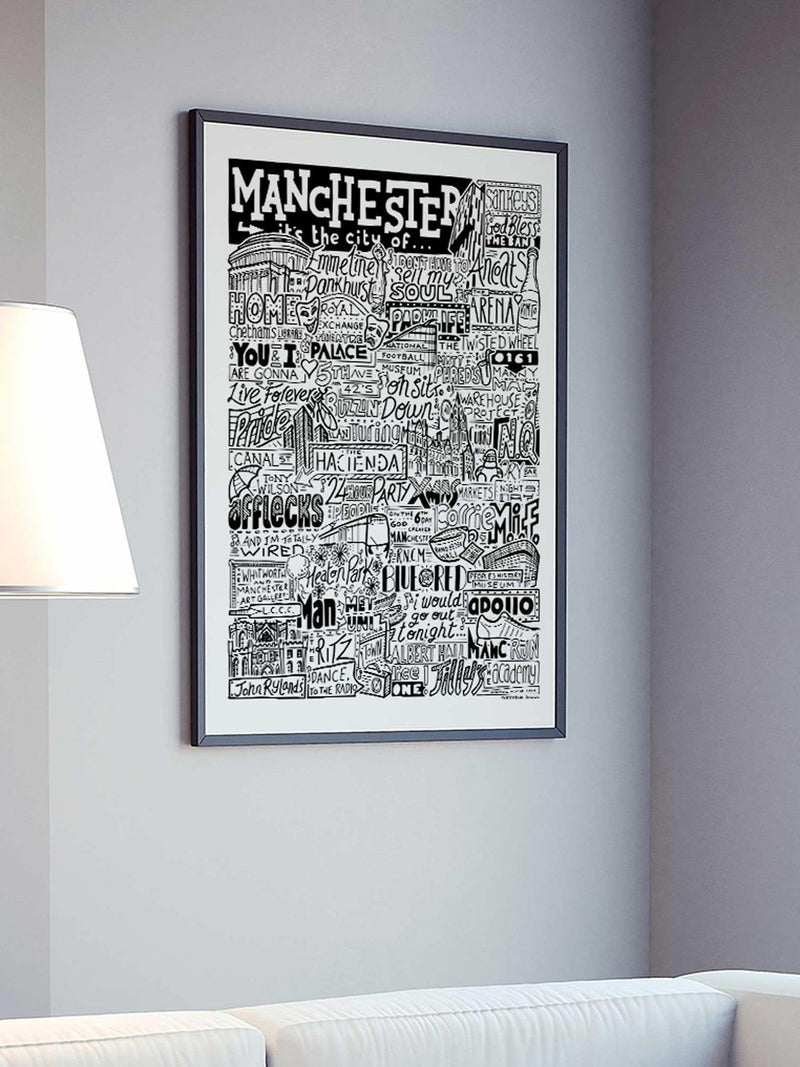 Sketchbook Design Manchester landmarks framed wall art print - British product