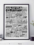 Sketchbook Design Manchester landmarks framed wall art print - British product