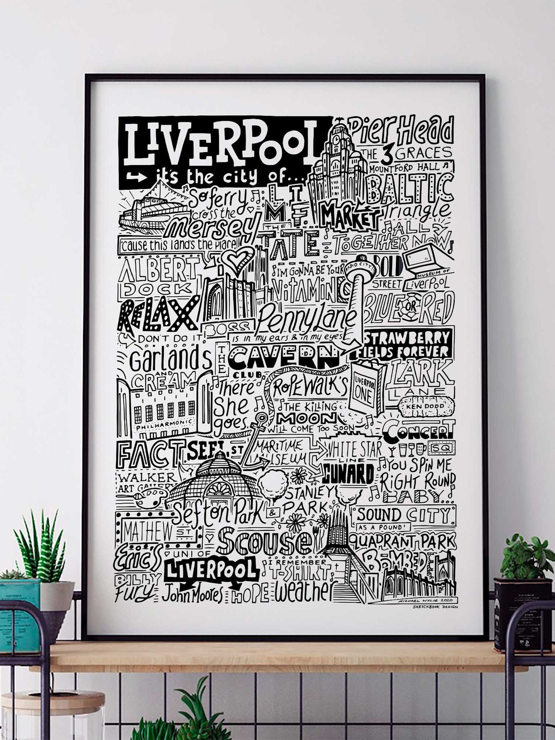 Sketchbook Design Liverpool landmarks framed wall art print - British product