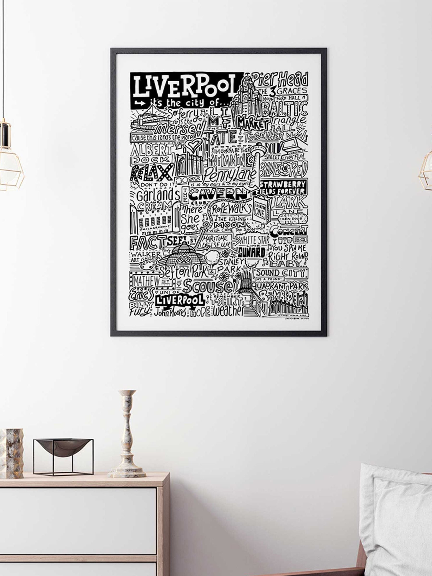 Sketchbook Design Liverpool landmarks framed wall art print - British product