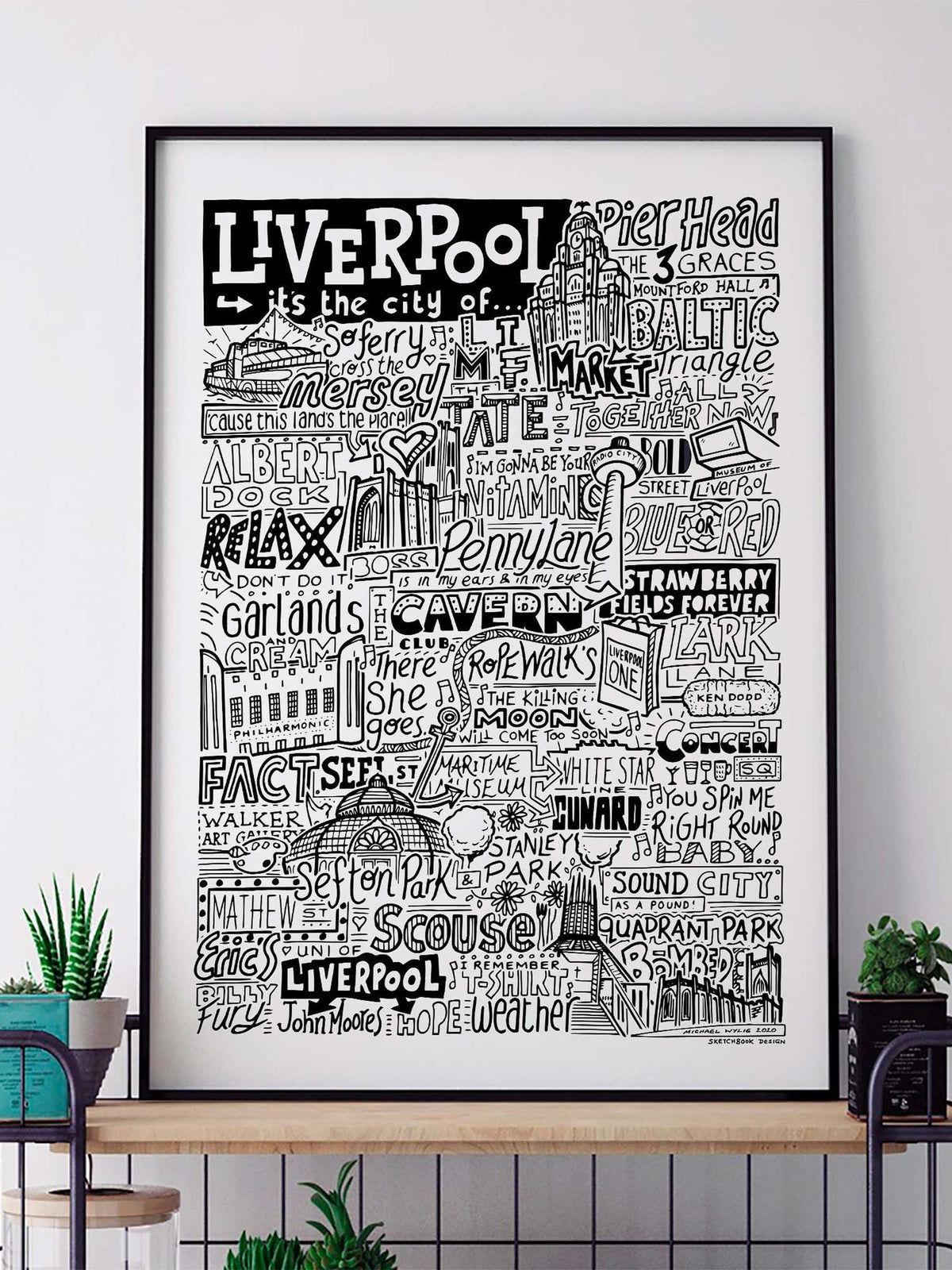 Sketchbook Design Liverpool landmarks framed wall art print - British product