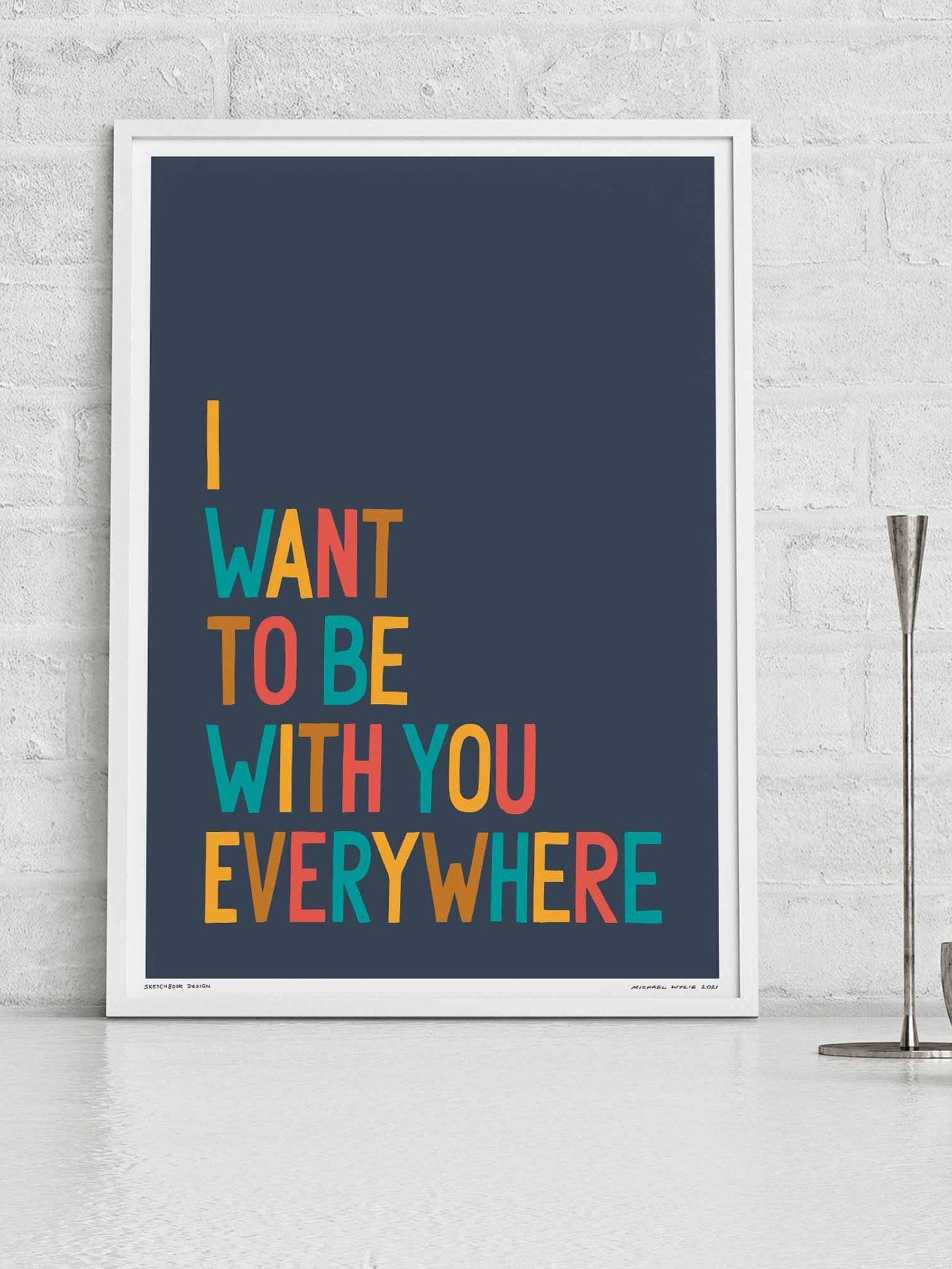 Sketchbook Design framed typography wall art love quote A4, UK version