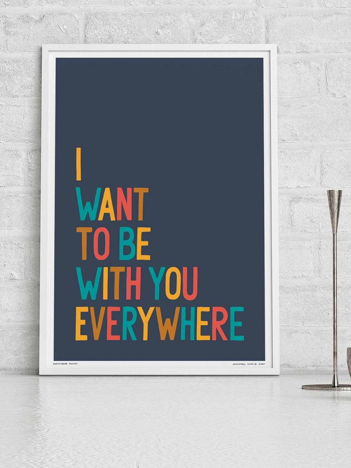Sketchbook Design framed typography wall art love quote A4, UK version