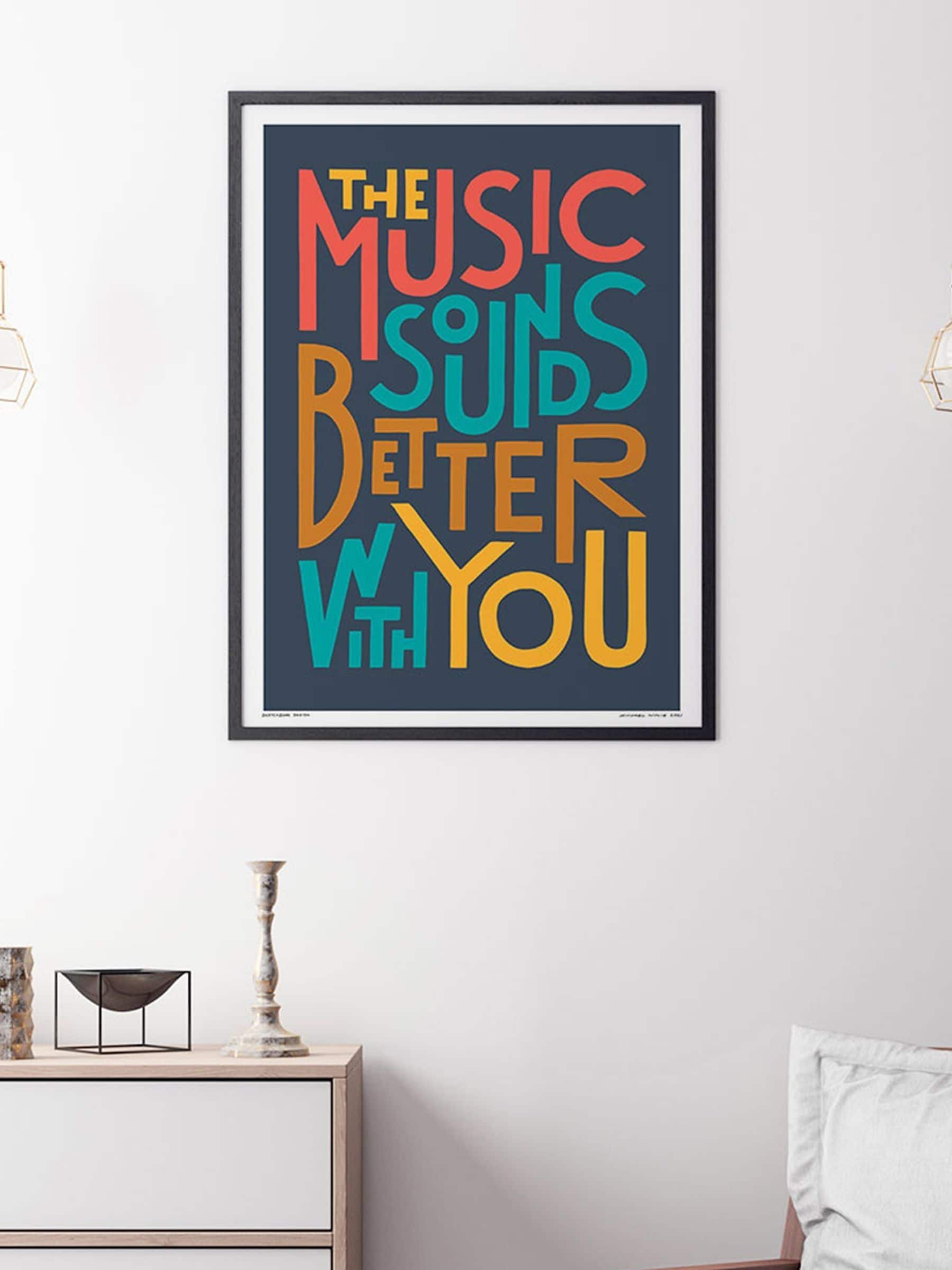 Sketchbook Design music typography framed print, UK version