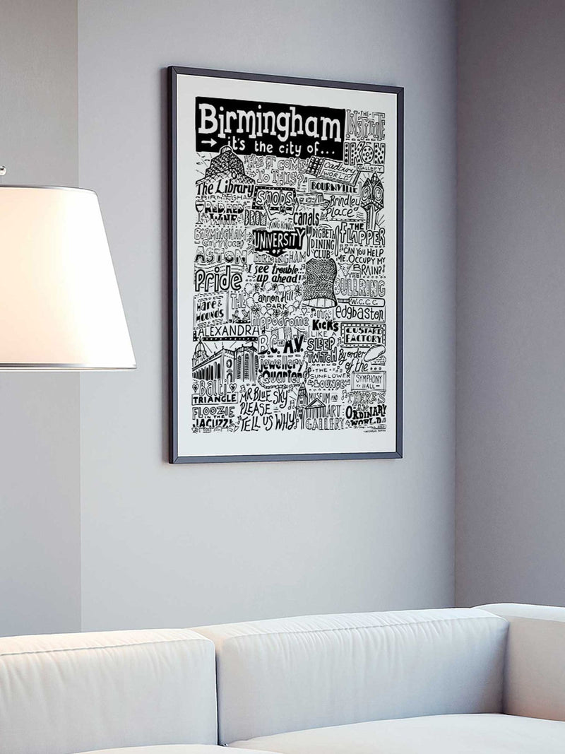 Sketchbook Design framed Birmingham landmarks print, imported from the UK
